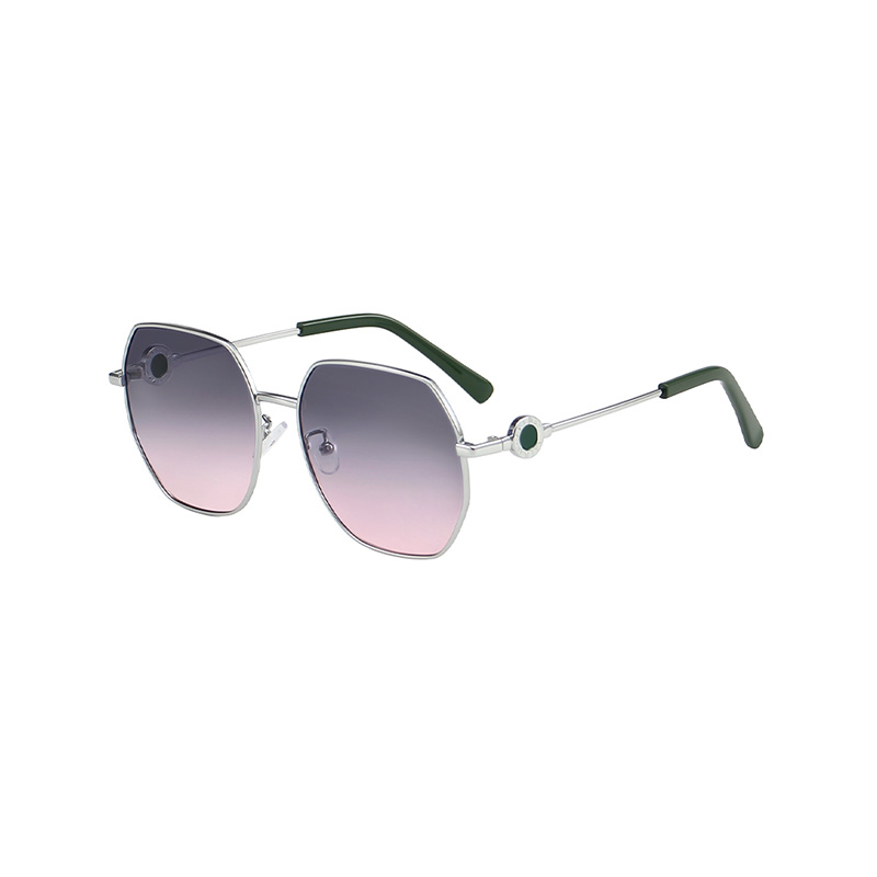 P28057 Metal Frame Geometric Acetate Sunglasses
